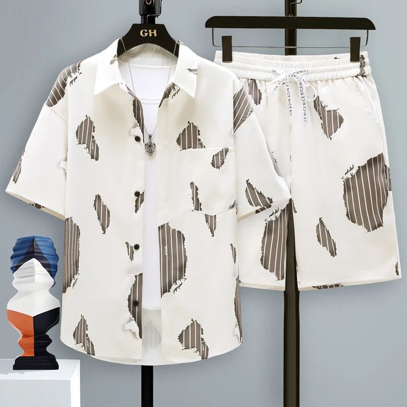 

Casual Men's ort Sve irt And orts Two-Piece Set Summer Sle Polyester Fiber Youth Faion Workwear Leisure Suit