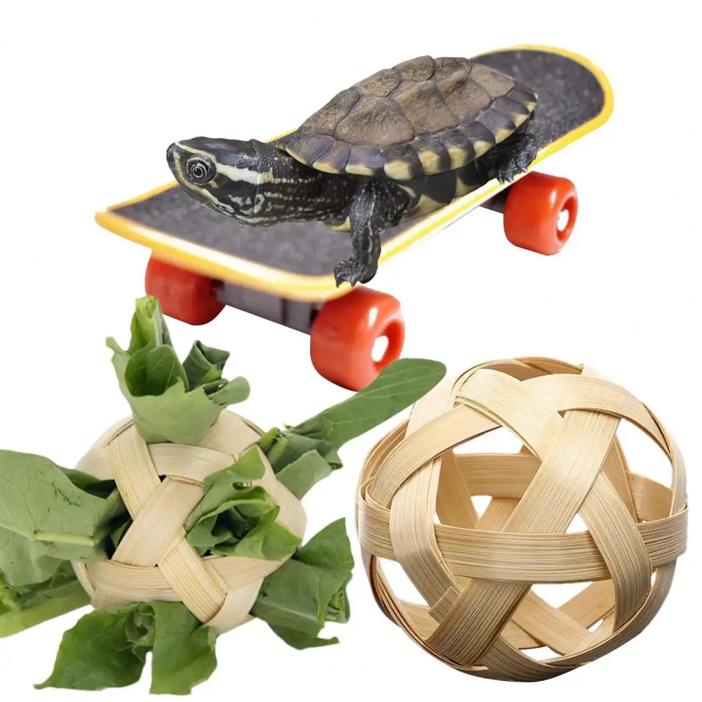 Turtle Mini Skateboard Turtle Training Set with Fruit Vegetable Feeding Ball Mini Skateboard Toy Anti-slip Pad for Small