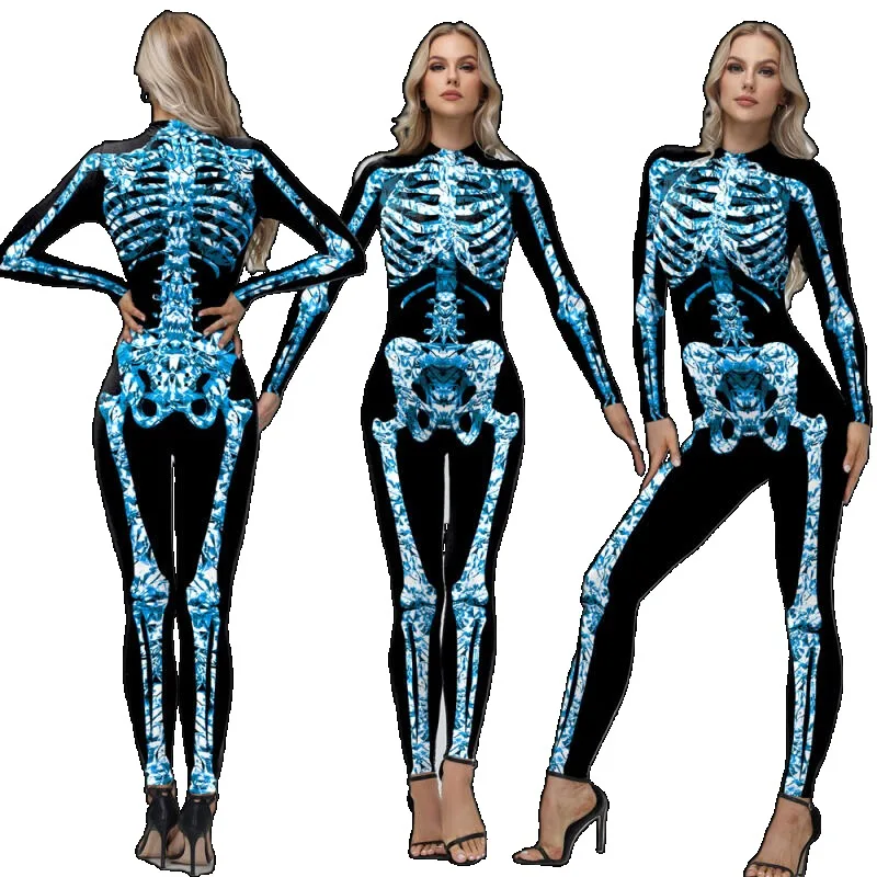 

Cosplay Costume Zombie Scary Skeleton Printed Bodysuit Halloween Theme Party Zenti Jumpsuit Day of The Dead outfits for Women