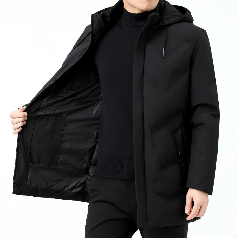 Casual Men's Mid-Length Hooded Cotton-Padded Jackets 2025 Winter Outwear Loose Thicken Warm Parkas Windproof Down Coats Clothing