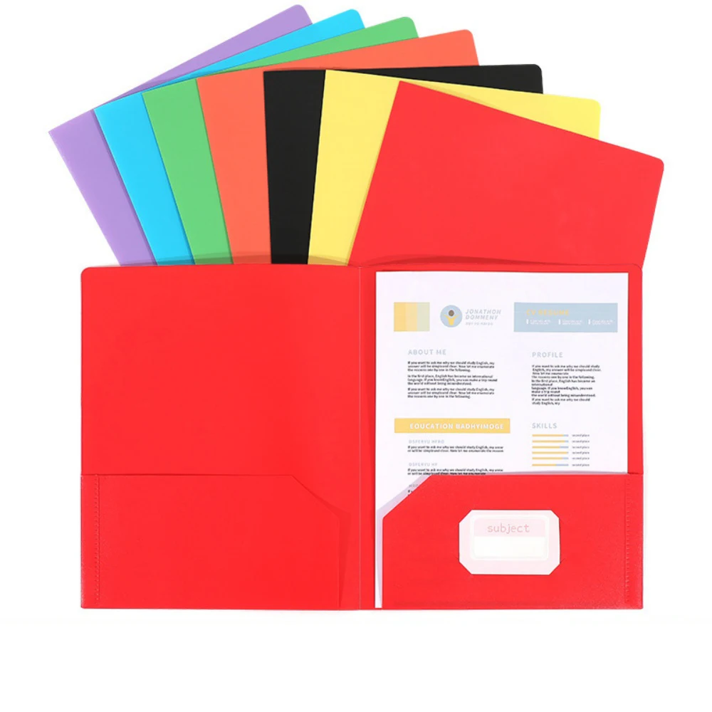 

6pcs/set Plastic Folders with Pockets Two Pocket Folder Business Card Holder File Folders for Office High School Supplies