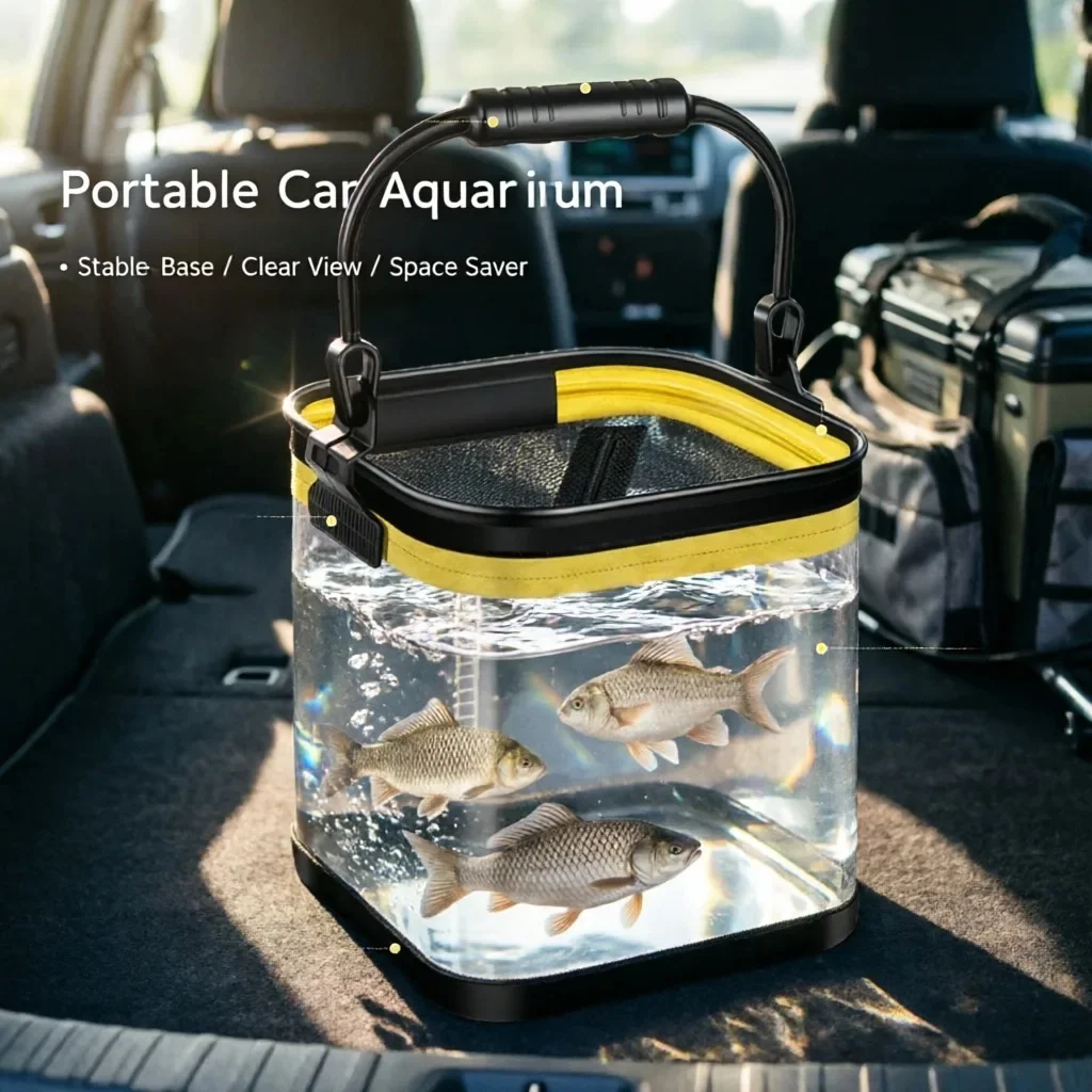 Portable Foldable Transparent Fishing Bucket Live, Fish Water Container Outdoor Camping Tackle, Pail Wear Resistant Handheld Gea