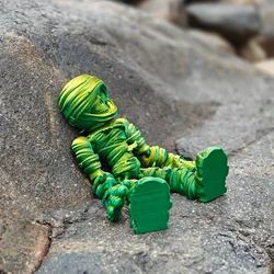 1pc 3D printed golden green skeleton mummy, realistic movable joints, Gothic style home decoration ornament toy