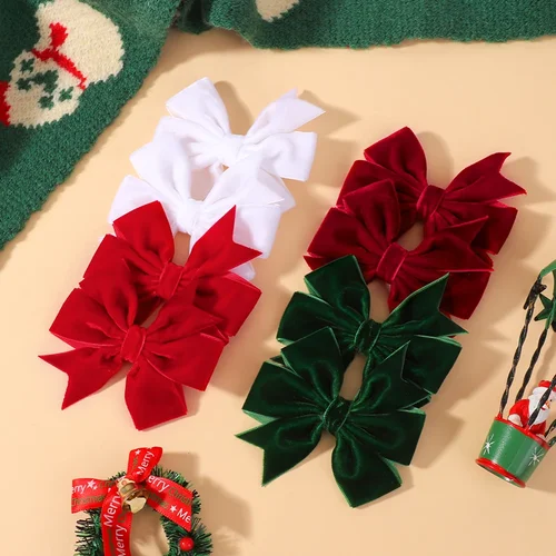 2 uds. Pinza para el pelo Vintage con lazo de terciopelo para niña, horquillas con lazo rojo y verde, pasador, accesorios para el cabello para Festival de Navidad