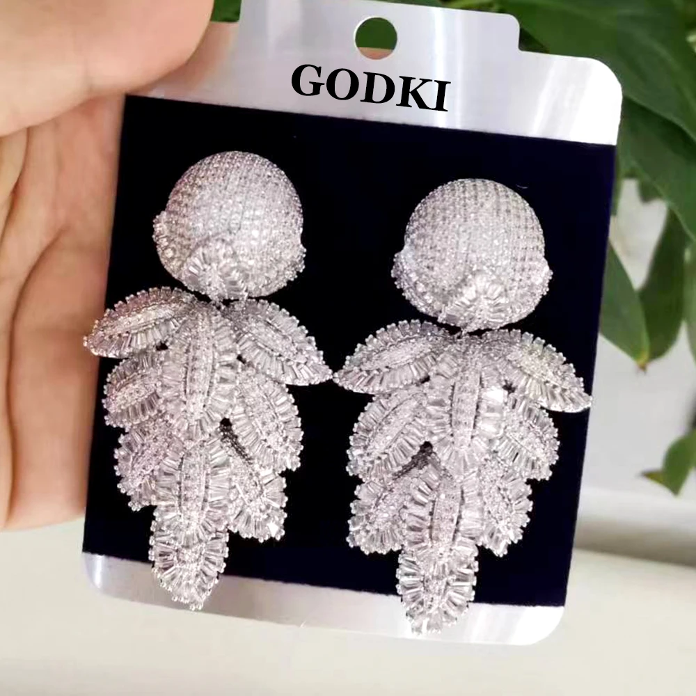 GODKI NEW Trendy 2PCS Tricolor Necklace Earring Jewelry Set For Women Wedding Party Full Zircon Dubai Bridal jewelry Set Gift