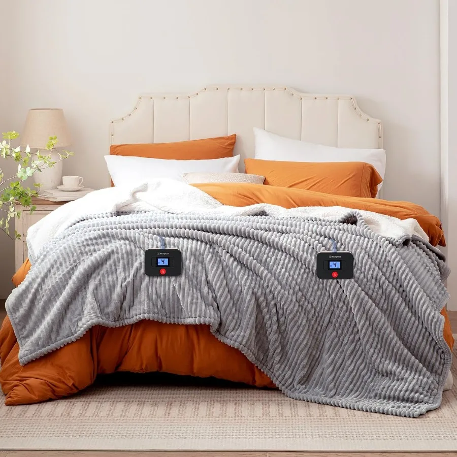 

Queen Size Electric Blanket Flannel to Sherpa Reversible Heated Blanket Queen with Dual Control 10 Heating Settings and 1-12 Ho