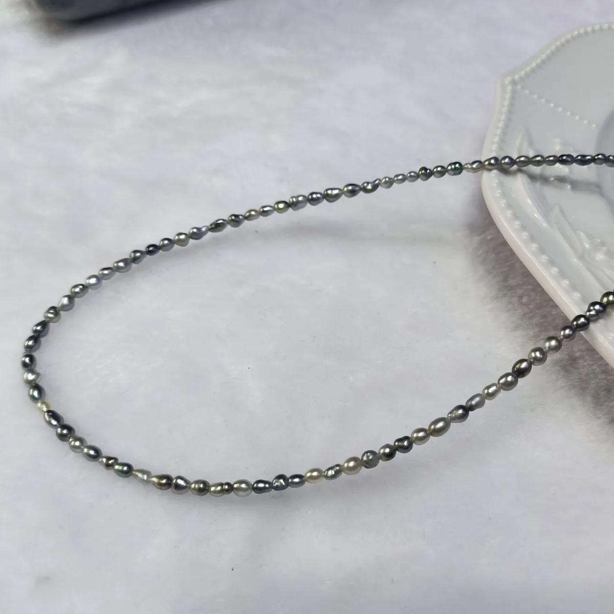 

3-4.5mm Tahitian Keshi Seawater Pearl Necklace, Oily Mirror Iridescent Baroque Pearls, Unique Jewelry Gift