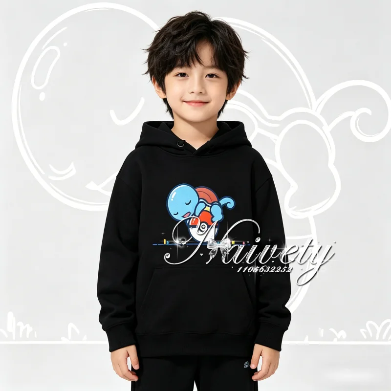 

Хит продаж осень-зима 2026: Теплая спортивная толстовка с принтом Покемон Сквиртл, хлопковая, для взрослых, детей, всей семьи и пар, повседневная