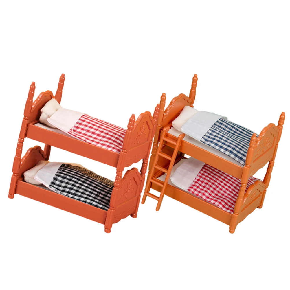 2 Sets Mini Bunk Bed Ornament House Toy Furniture Decoration Dolls for Girls Toddler Toys Accessory Statue Model Miniature