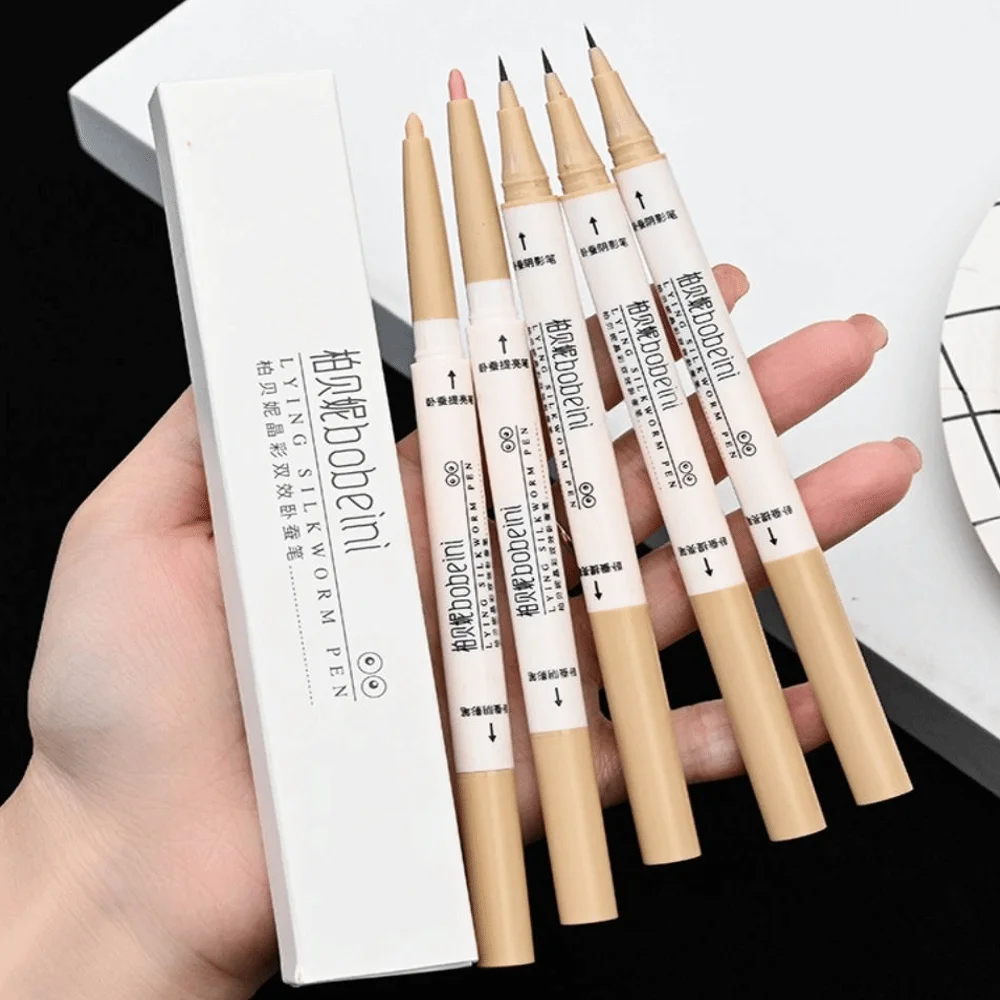 Pearlescent Glitter Eyeshadow Pen Waterproof Double Ended Eyeliner Pen Brighten Shiny Eyelids Lying Silkworm Pencil Eye Makeup