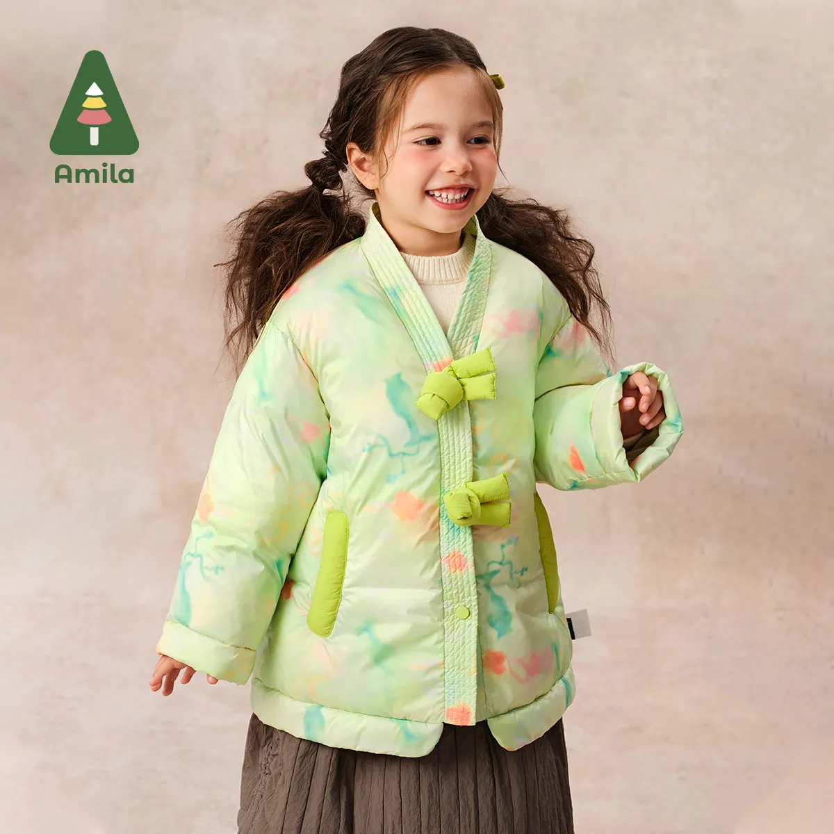 Amila Baby Cotton Coat 2024 New Winter New Style Girls' Tender Green Fresh, Light, Warm, Delicate And Soft Children's Coat