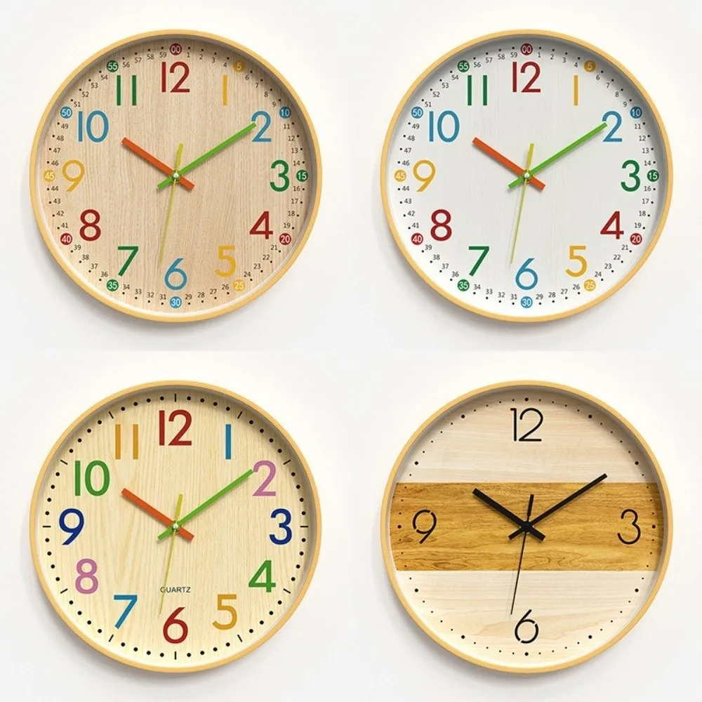 Easy Read 12 Inch Numeral Wall Clock Non Ticking Colorful Quartz Clock Plastic Children Clock Classroom Decors