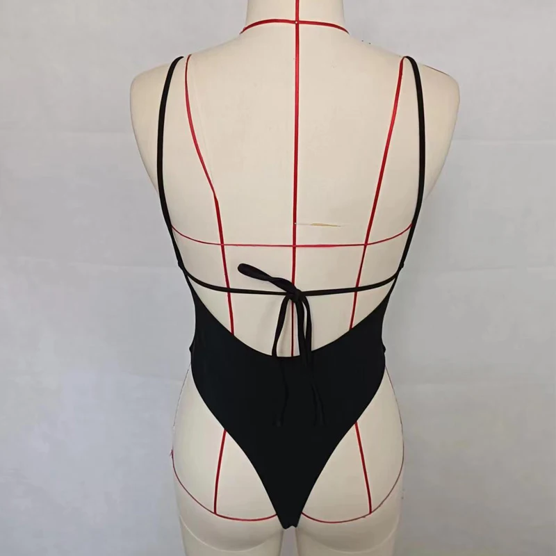 BEACHCICI Bikinis One Piece Set Women Summer Casual Sleeveless Suspender Round Neck Backless Lace Up Sexy Swimsuit Beachwear