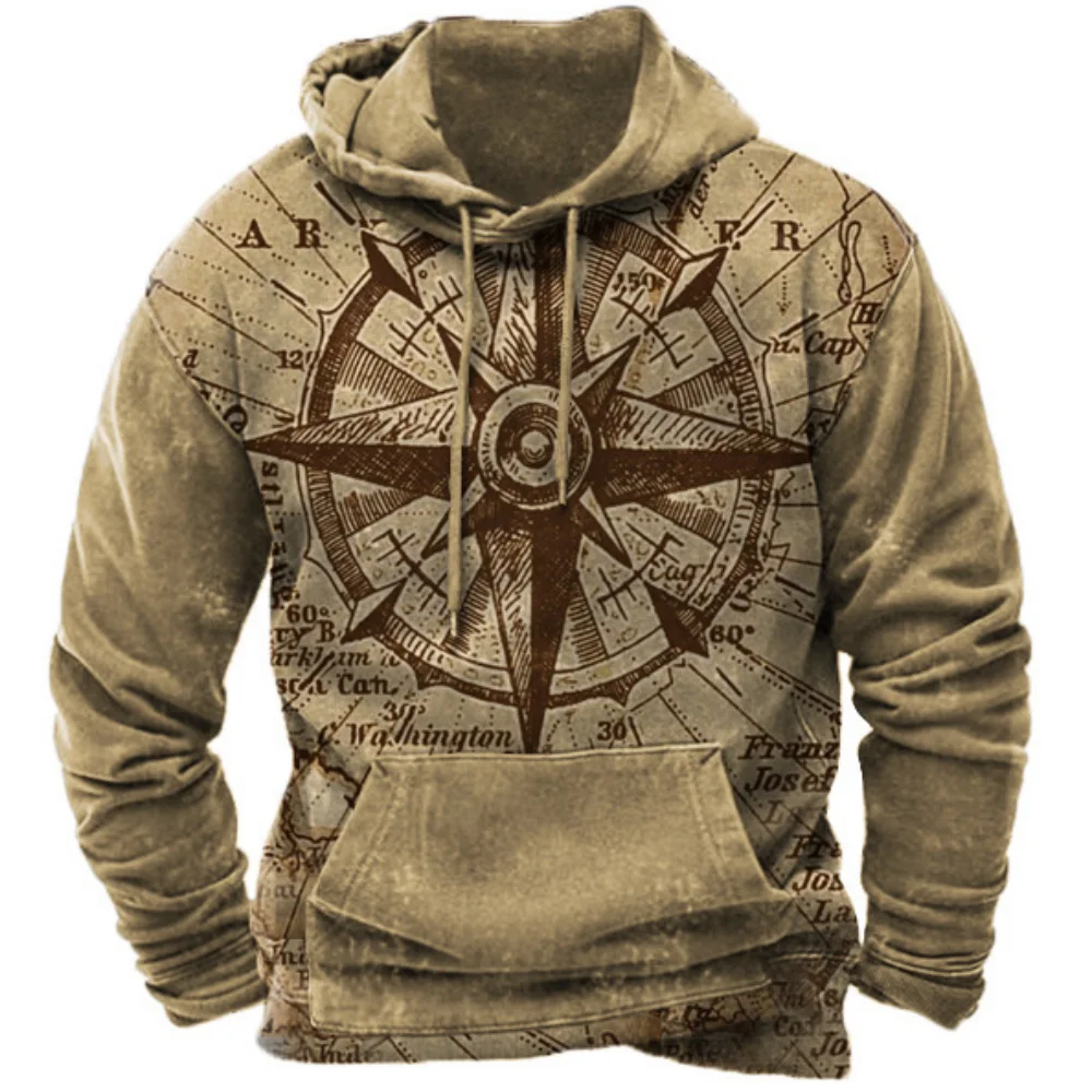 

Men's Vintage Compass 3D Printing Y2k Hoodie Harajuku Tops Hooded Sweatshirt Winter Oversized Casual Clothes Streetwear Fashion