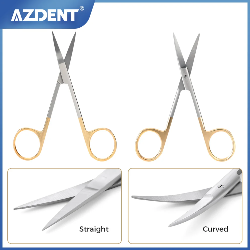 

AZDENT Dental Surgical Scissors Straight Tip Curved Tip 11.5cm Stainless Steel Surgical Forceps Autoclave Dentist Tools
