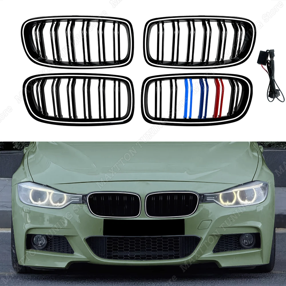 Front Bumper Luminous Kidney Grille For BMW 1 Series F30 F31 2013-2018 Double Line Tricolor Style Tuning Replacement Parts