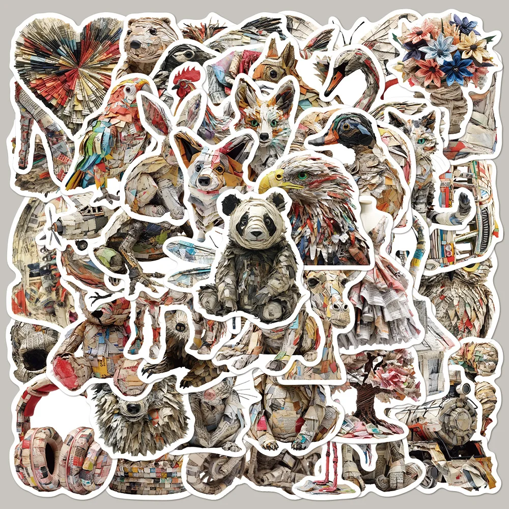 50pcs Newspaper Sculpture Animal Series Graffiti Stickers Suitable for Laptop Helmets Desktop Decorations DIY Stickers Toys