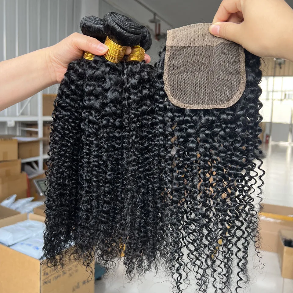 

Бразильские кудрявые волосы Kinky Curly (популярная серия 18, 20, 22 с закрытием 16), пучки с закрытием, 100% натуральные необработанные человеческие волосы