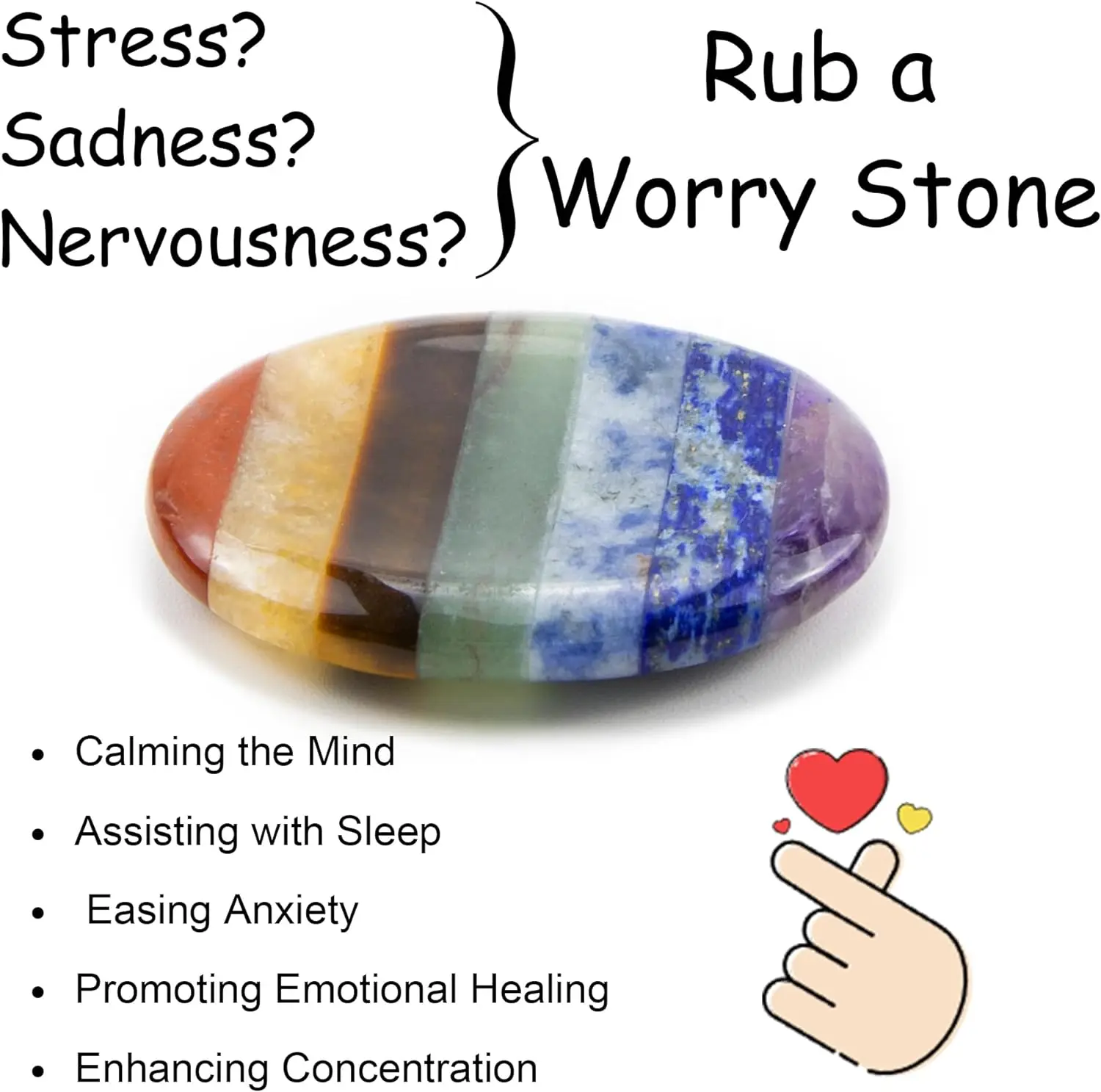 7 Chakra Natural Crystals Healing Stones Thumb Worry Stone for Anxiety Depression ，Meditation Accessories Calm Mental Health view 3