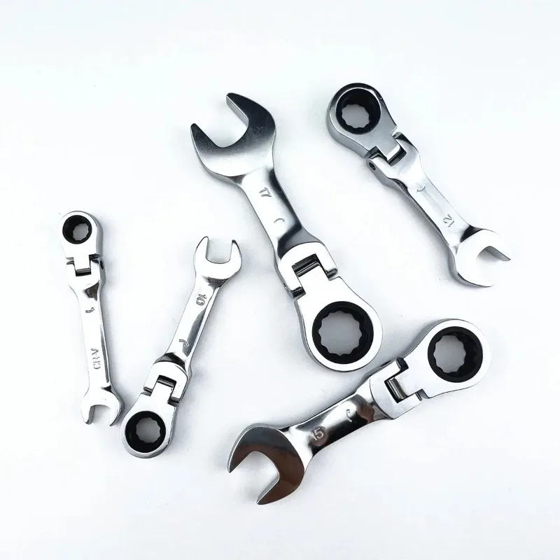 Mini Short Handle Ratchet Wrench With Movable Head Quick Dual-purpose Open End Wrench Hardware Tool Labor-saving Wrench