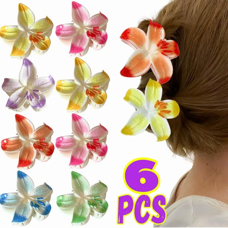 

1/6 шт., акриловая заколка для волос в стиле бохо с большим цветком, женские гавайские милые заколки для волос большого размера, зажим в виде краба для девочек, заколки для волос