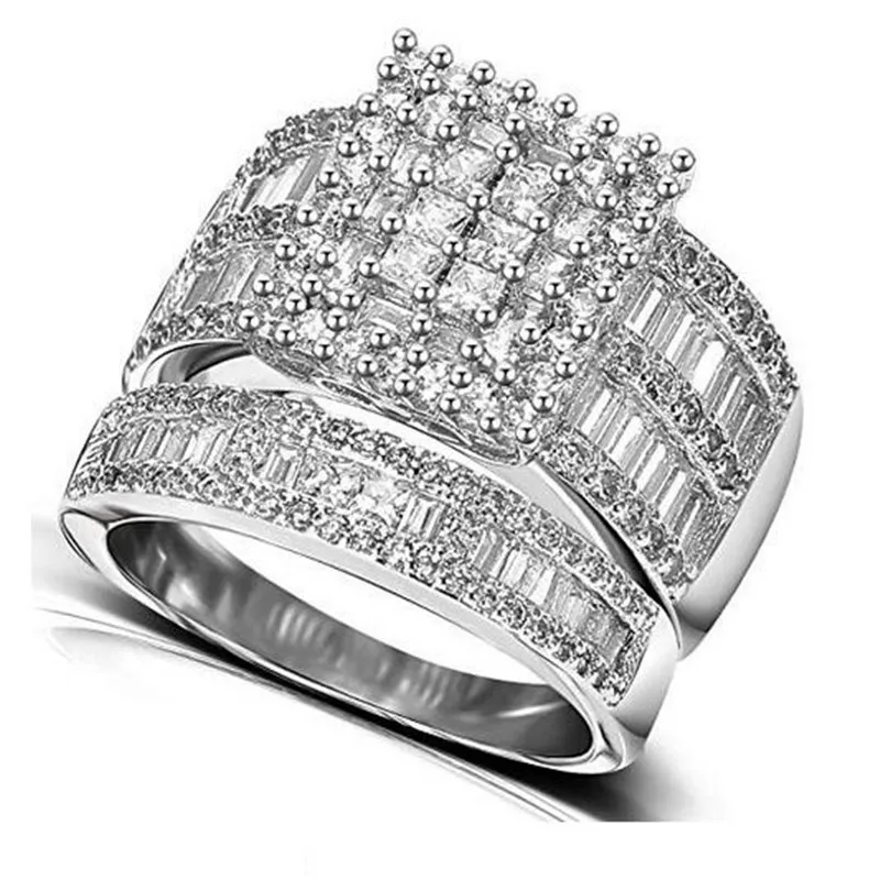 

Princess Cut Lab Diamond Ring Set 925 Sterling Silver Wedding Band Rings for Women Bridal Promise Engagement Jewelry Gift