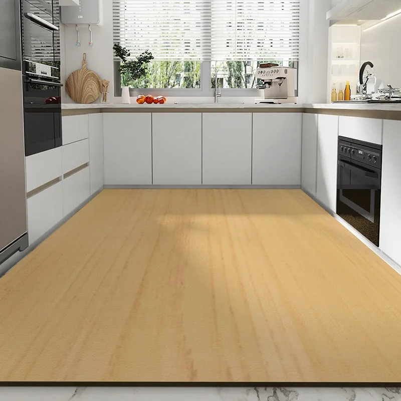 Kitchen Rug Waterproof PVC Non-slip Oil-proof Leather Floor Mat Solid Color Wood Grain Carpet Full Coverage Home Decoration Rugs