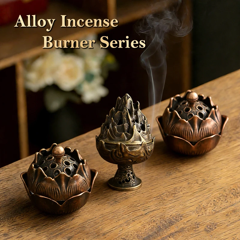 (.) Vintage Alloy Incense Burner Stick Holder Three Legged Hollow Out Mini Sandalwood Censer Incense Burner Home Decoration