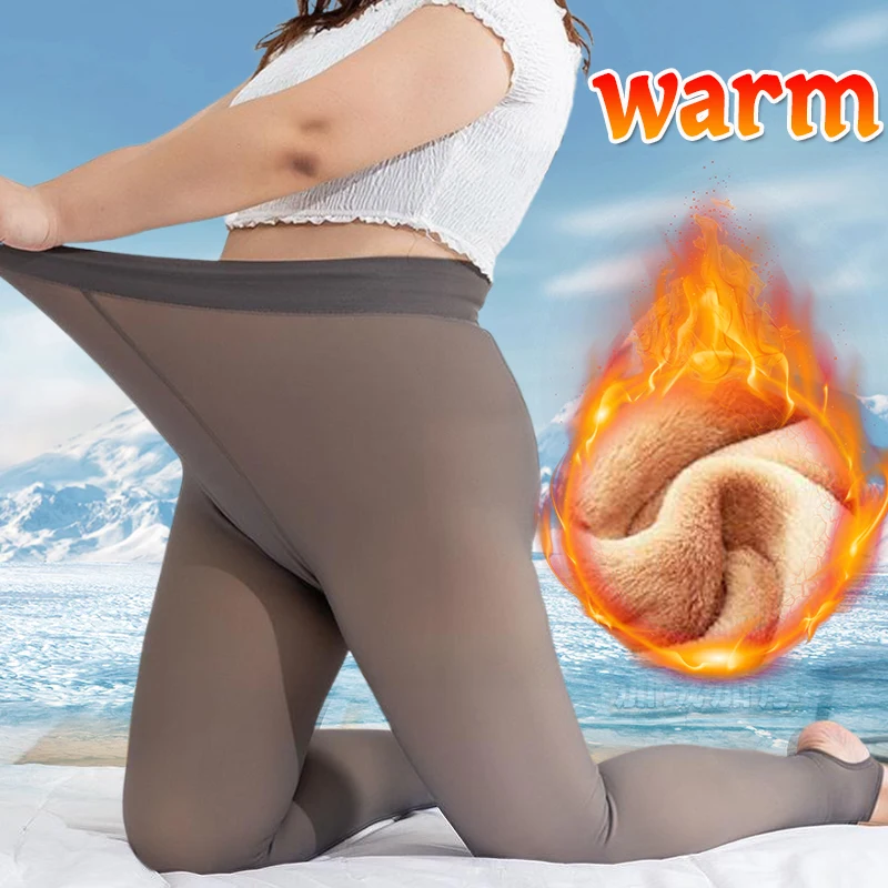 Woman Thermal Tights Sexy Translucent Fleece Leggings Pantyhose Slim Winter Warm Thick Velvet Stockings Female Streetwear Pants