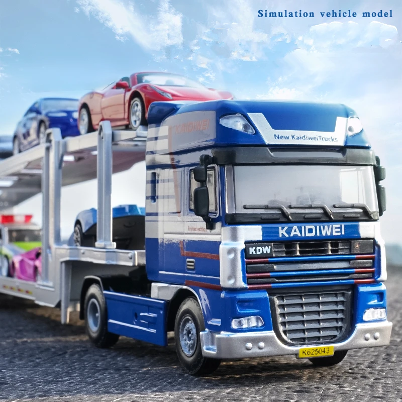 Alloy Double Deck Flatbed Trailer Model Diecast Metal Heavy Semi Trailer Transport Vehicle Truck Car Model Simulation Kids Gifts