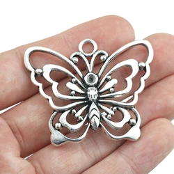 2 Pieces 39*47mm Antique Silver Color Hollow Butterfly Charms  Necklace For DIY Jewelry Making