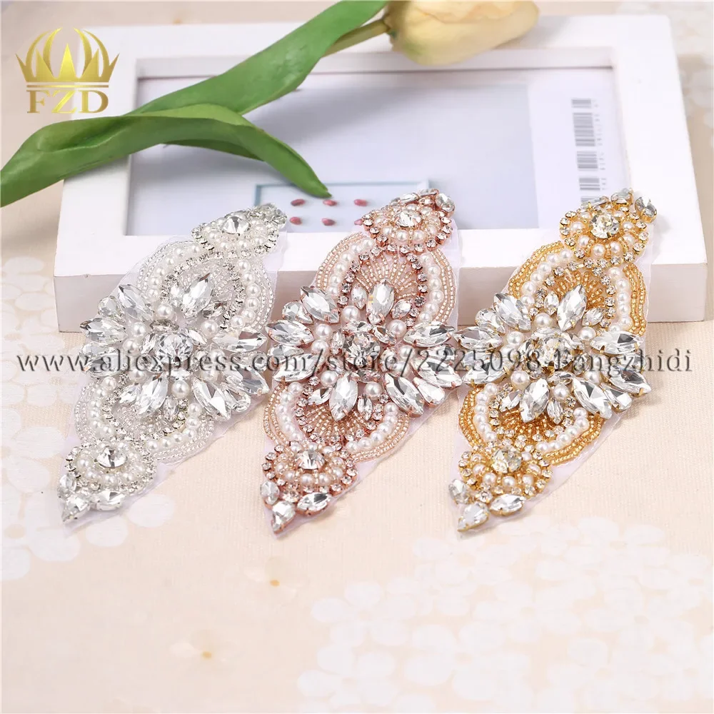 

(30pieces) Wholesale Hot Fix Sliver Iron on Rose Gold Bridal Sash Sewing on Rhinestone Crystal Appliques for Wedding Dresses