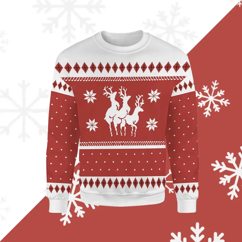 

Cute Reindeer Print Pullovers For Men And Women Christmas Ugly Sweater Style For Autumn Essential Christmas Party Tops And Gifts