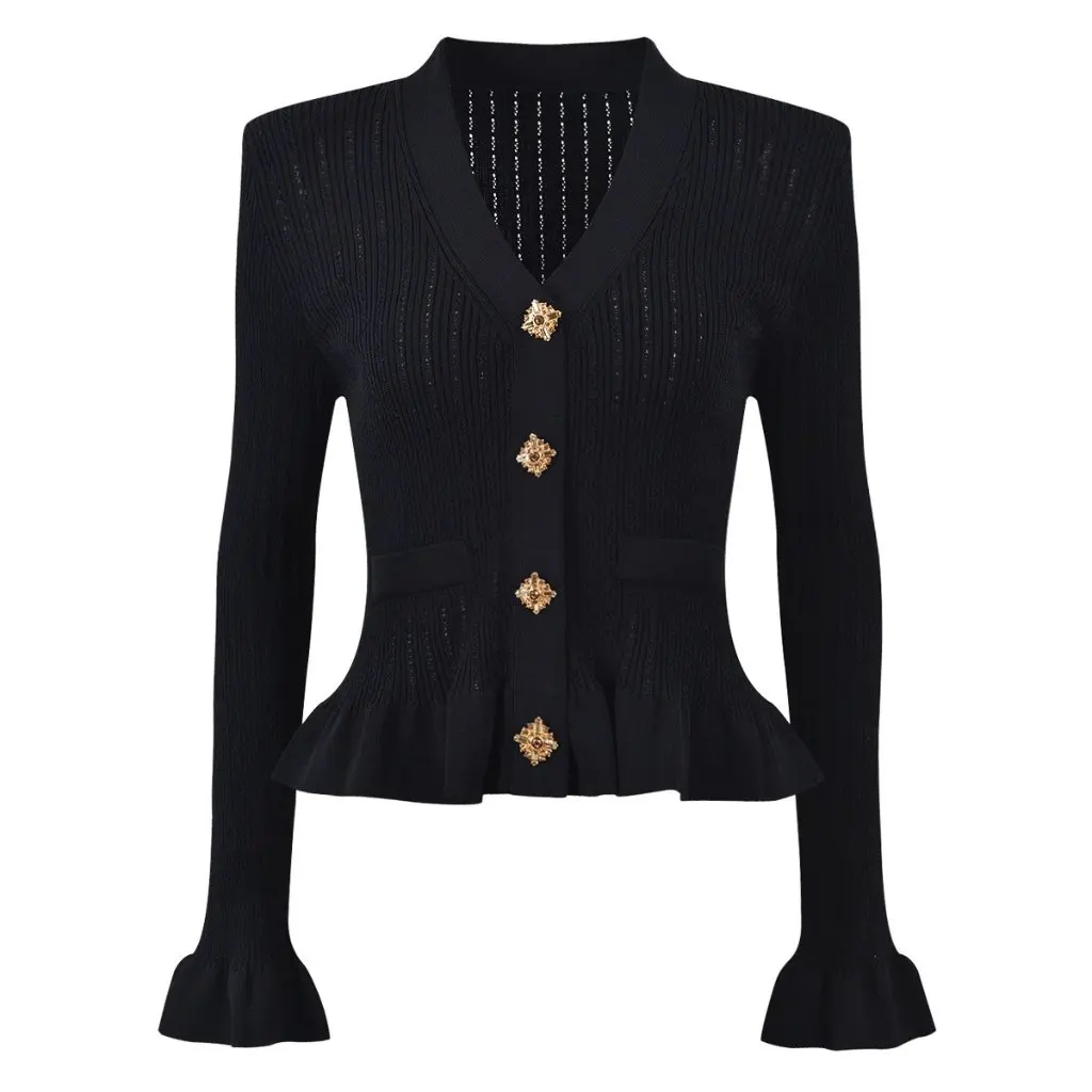 

Spring Autumn Women's Knitted Wool Cardigan Fashion All-match High Version Crystal Buckle Knitwear Top