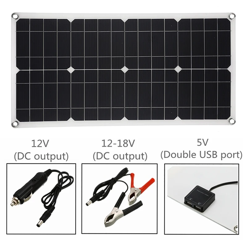 10W/20W/40W Flexible Solar Panel DC12-18V Waterproof Monocrystalline Solar Panel Convenient Phones, Tablets, Laptops Charging