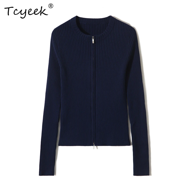 

Tcyeek, 7.7%Sheep Wool Elegant Cardigans, Women O Neck Zipper, Versatile Casual OL Knit Sweater, 2024 Autumn Winter T48067QC