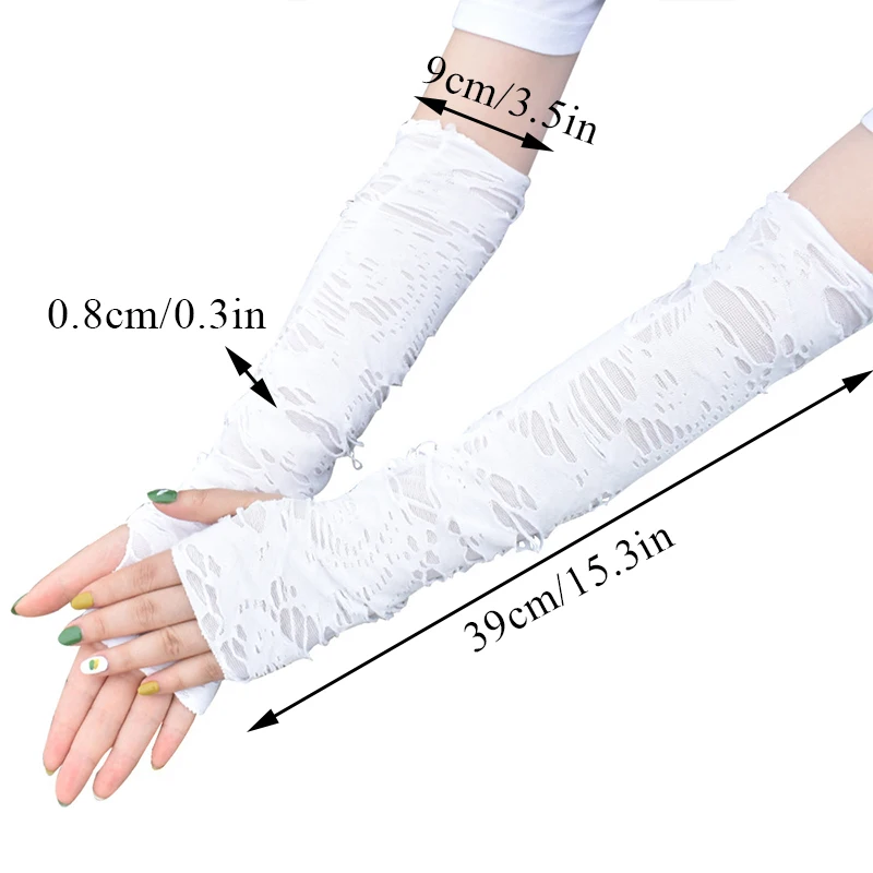 Sexy Punk Cosplay Gloves Arm Sleeves Ripped Holes Decor Cosplay Halloween Fingerless Gloves Costume Accessories Breathable