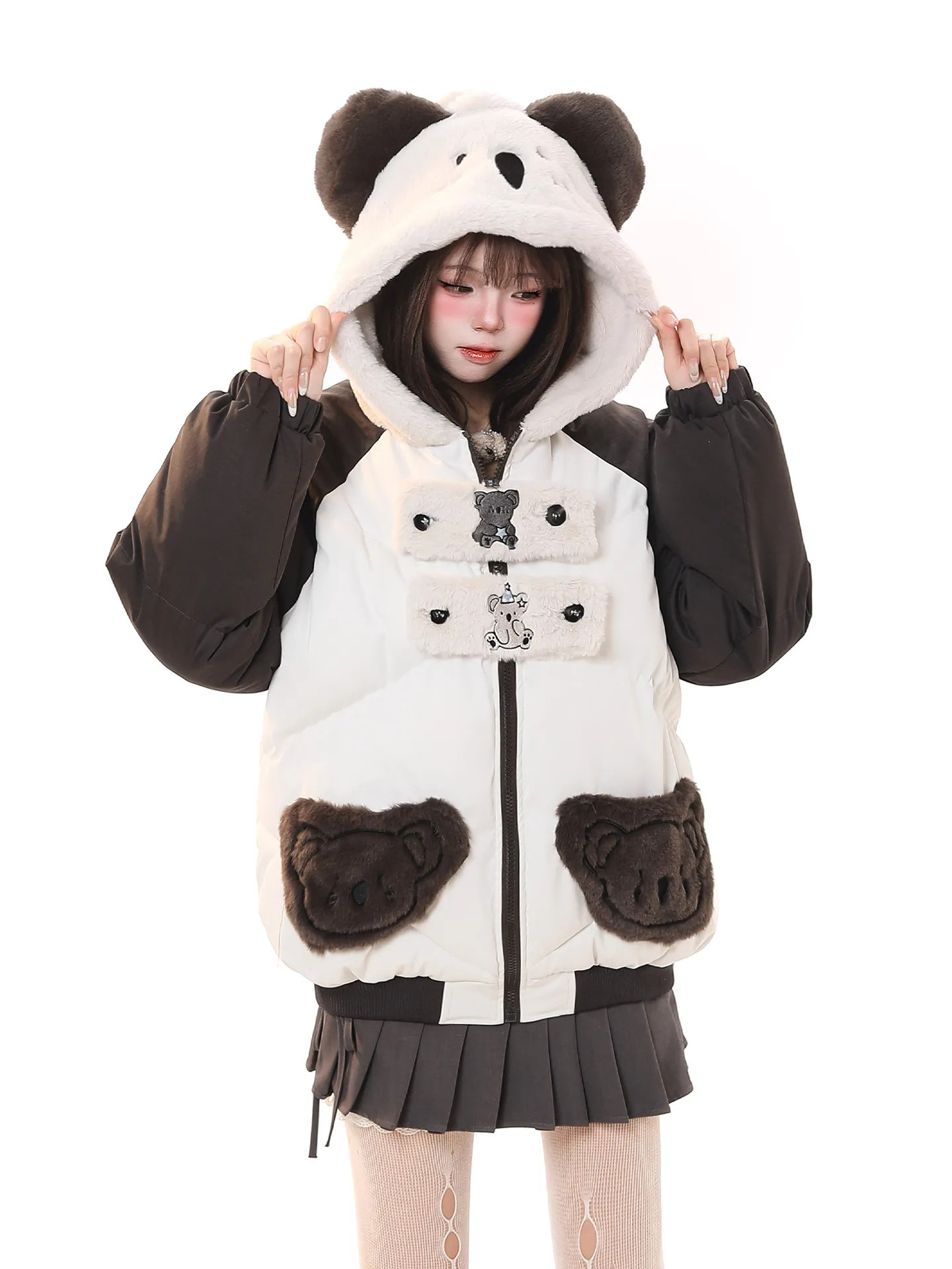 

Cute Cartoon Bear Ear Hooded Cotton Jaet Women's Winter Loose Casual Thi Warm Milk Breath Cotton Coat Trendy