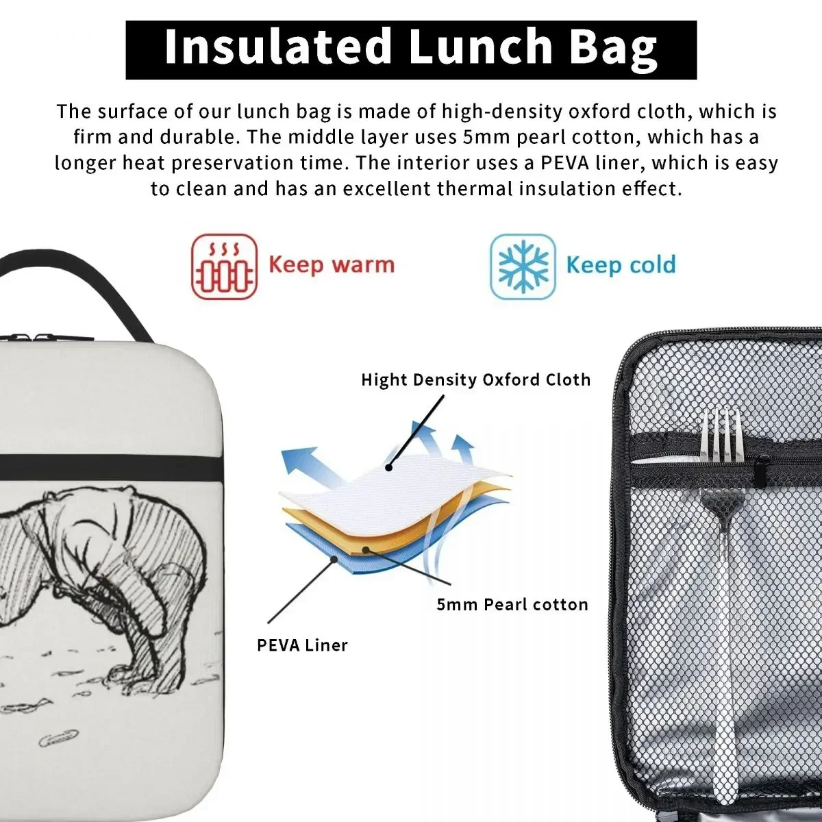 Winnie The Pooh Sketch Insulated Lunch Bags Waterproof Picnic Bag Thermal Cooler Lunch Box Lunch Tote for Woman Work Kids School