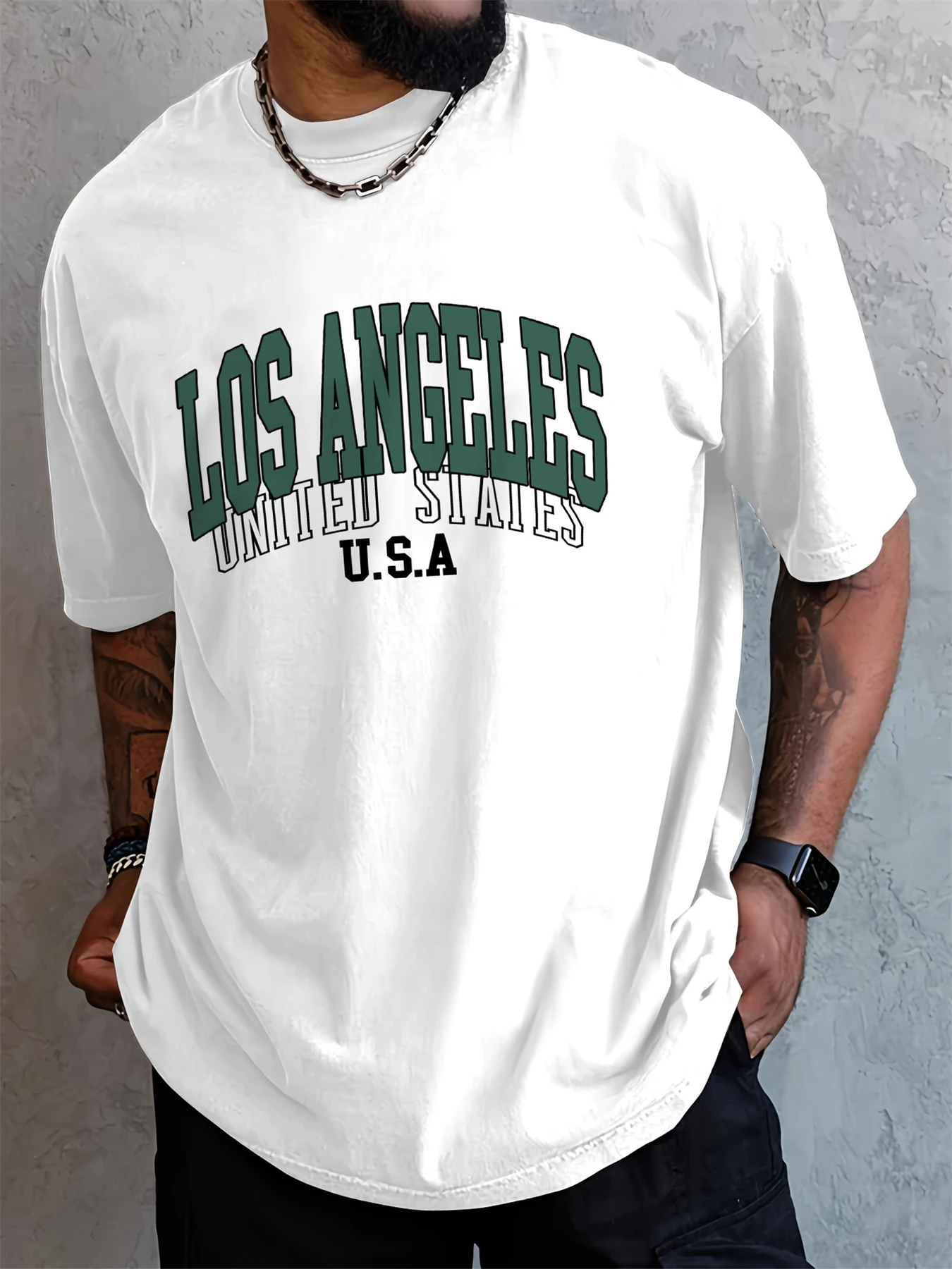 

Men's Summer 100 Cotton Fashionable Casual Loose Large-sized Chicago American Print Sporty Round-neck Short-sleeved T-shirt Top