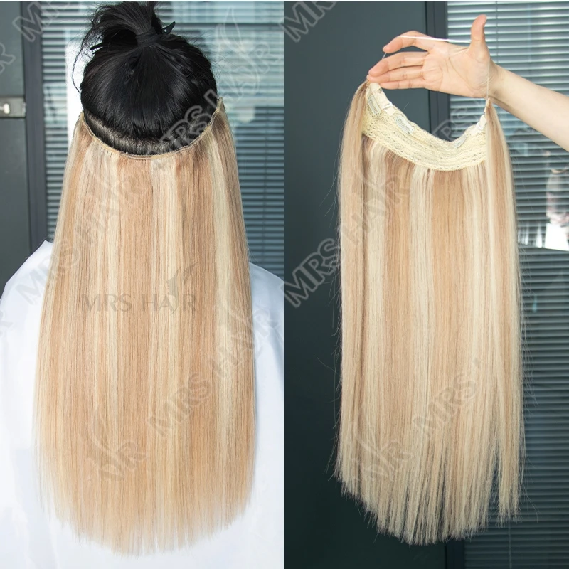 Clip invisibile nelle estensioni dei capelli Linea di filo di pesce per capelli umani 4 clip Posticci naturali reali 12 "-24" Aggiungi clip di volume sui capelli