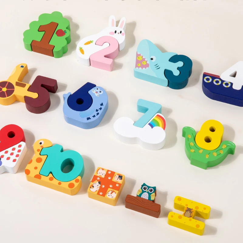 Wooden Colorful Creative Digital Matching Blocks Number Recognition & Early Learning Toy Fine Motor Skills Development Game Gift