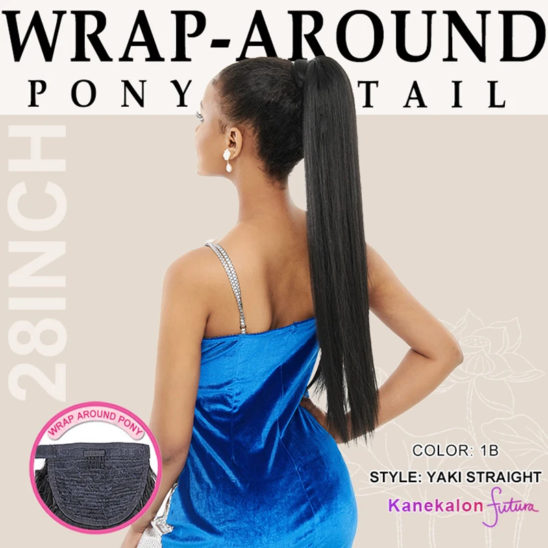 Snowdrop Hair Synthetic 28 inches Hair Pieces Heat Resistant Smooth Hairpieces Pony Tail Wrap Around Ponytail Extensions