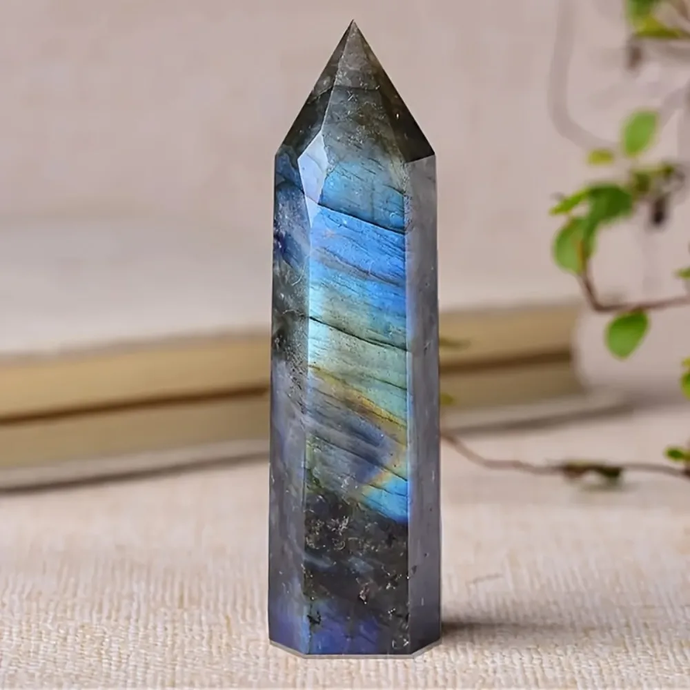 Labradorita 100% Natural, torre de obelisco, energía curativa, cristal azul, luz de luna, varita mágica Mineral, regalos de decoración del hogar