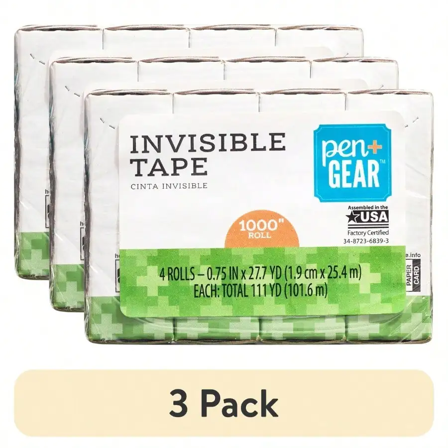 (3 Pack) Invisible Tape, Clear, 3/4" x 1000, 4 Rolls