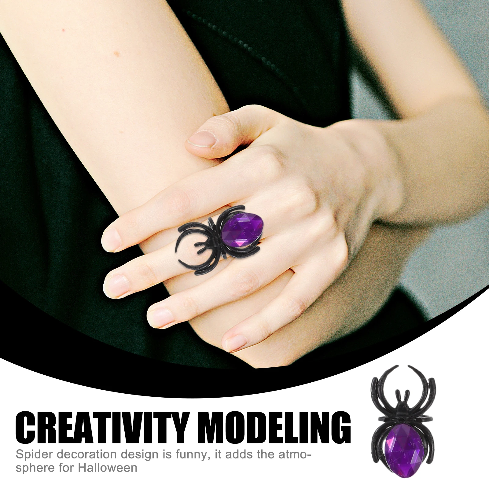 

1Set Spider Ring Halloween Party Accessory Funny Design with Glow Crystal Decoration for Adults Kids Spooky Night