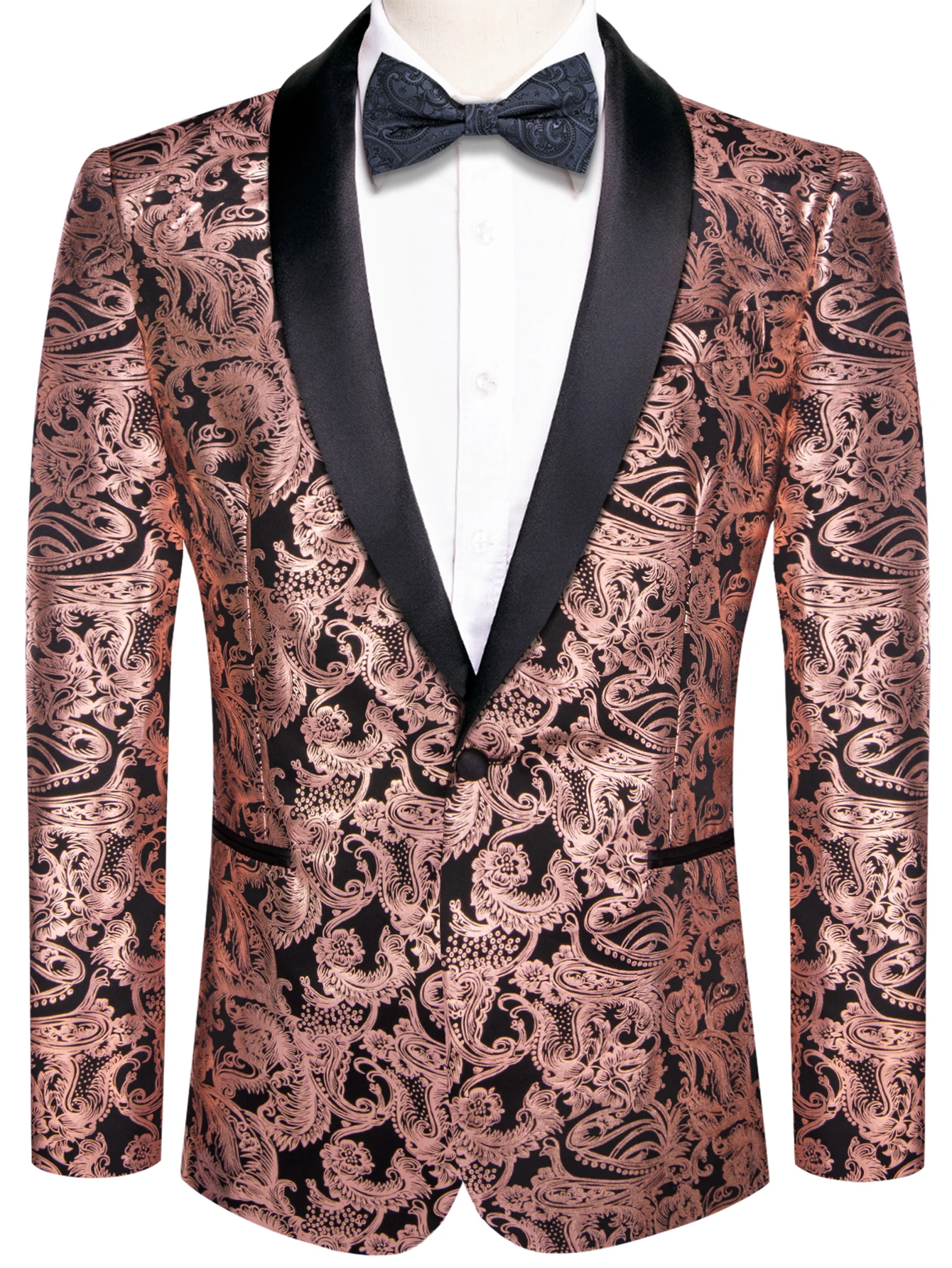 

Men's Elgant suit top with collar and flower pattern, single button, dinner and wedding attire (excluding bowtie)