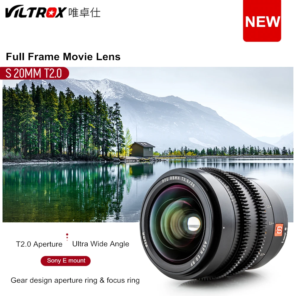 Viltrox 20mm T2.0 Wide Film Lens Full Frame Prime Cinematic MF Camera Lens for E-mount Camera A9ii A7RIV A7III A7SII DSLR