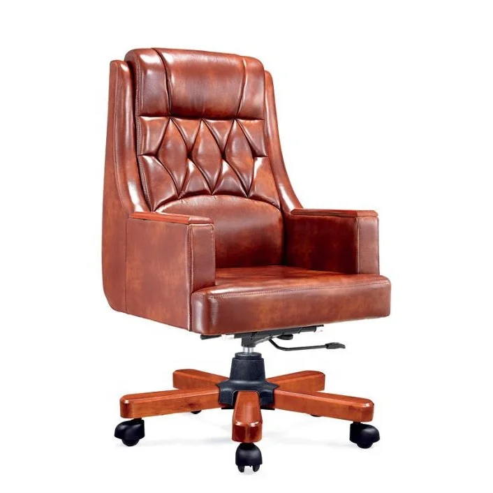 

✗x Black Wood Solid Wood Home Office Furniture Pu Cowhide Leather Swivel Chair Boss Executive Office Chair&