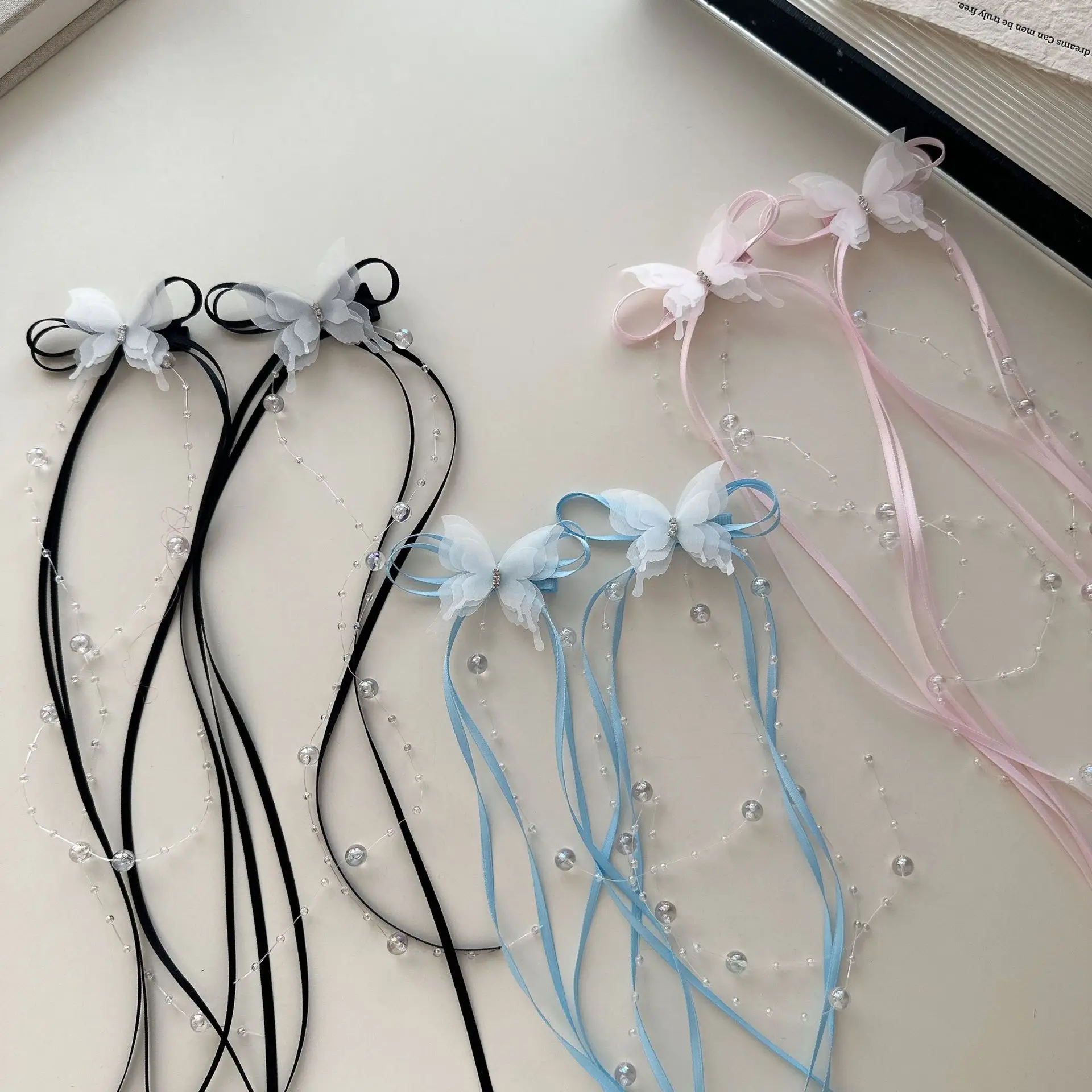 

2 Pcs Ladies' Hair Clips Set Korean Ribbon Pearl Tassel Bow Sweet Kawaii Hair Pins Headwear High-quality Hair Accessory Children